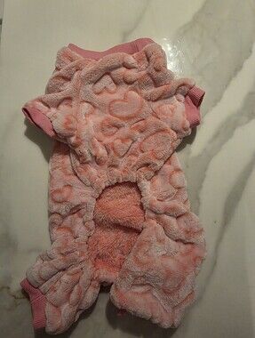 Plush Heart-Pattern Pink Dog Onesie - Cozy Pet Pajama -M